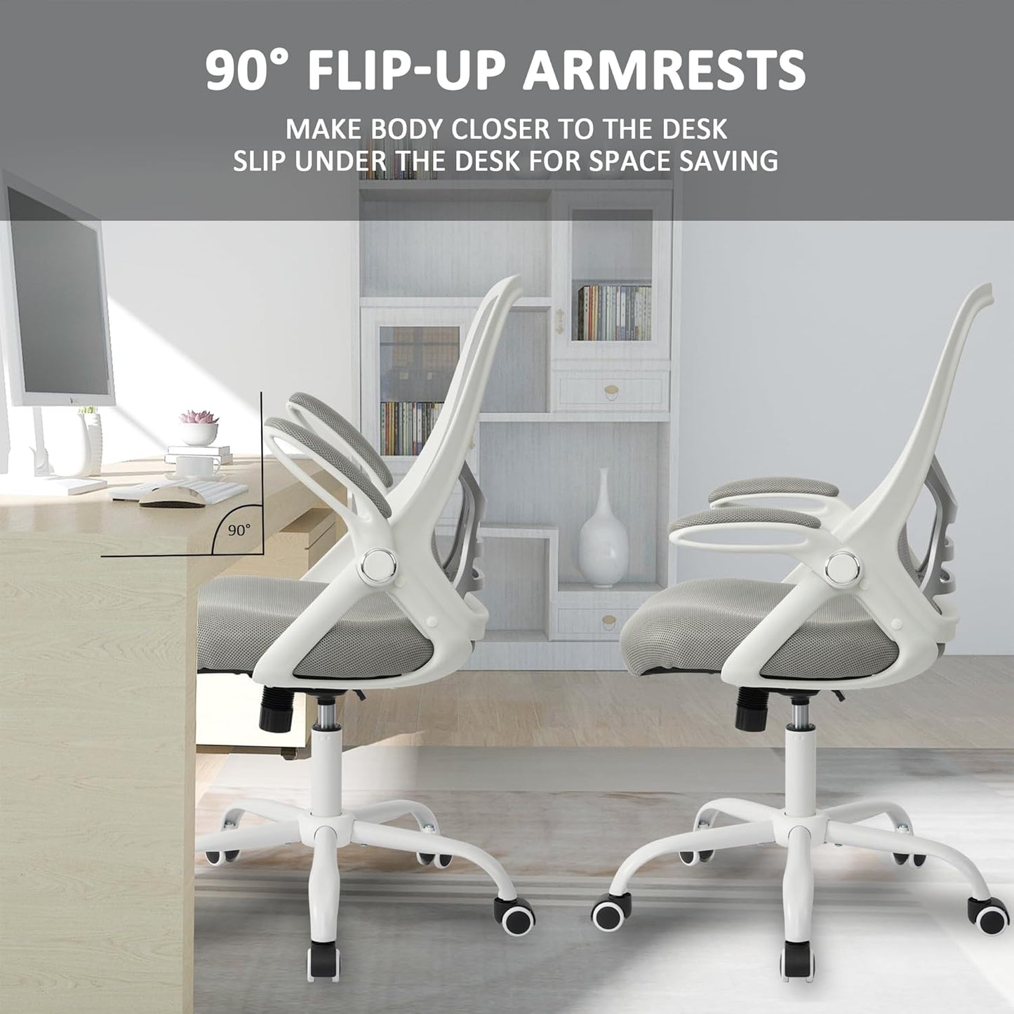 Ergonomic Mesh Office Chair | Flip-Up Arms, Thickened Seat, Grey