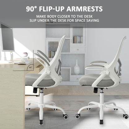 Ergonomic Mesh Office Chair | Flip-Up Arms, Thickened Seat, Grey