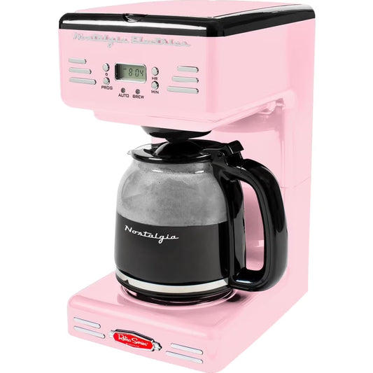 Retro 12-Cup Coffee Maker | Programmable Vintage Style, Pink