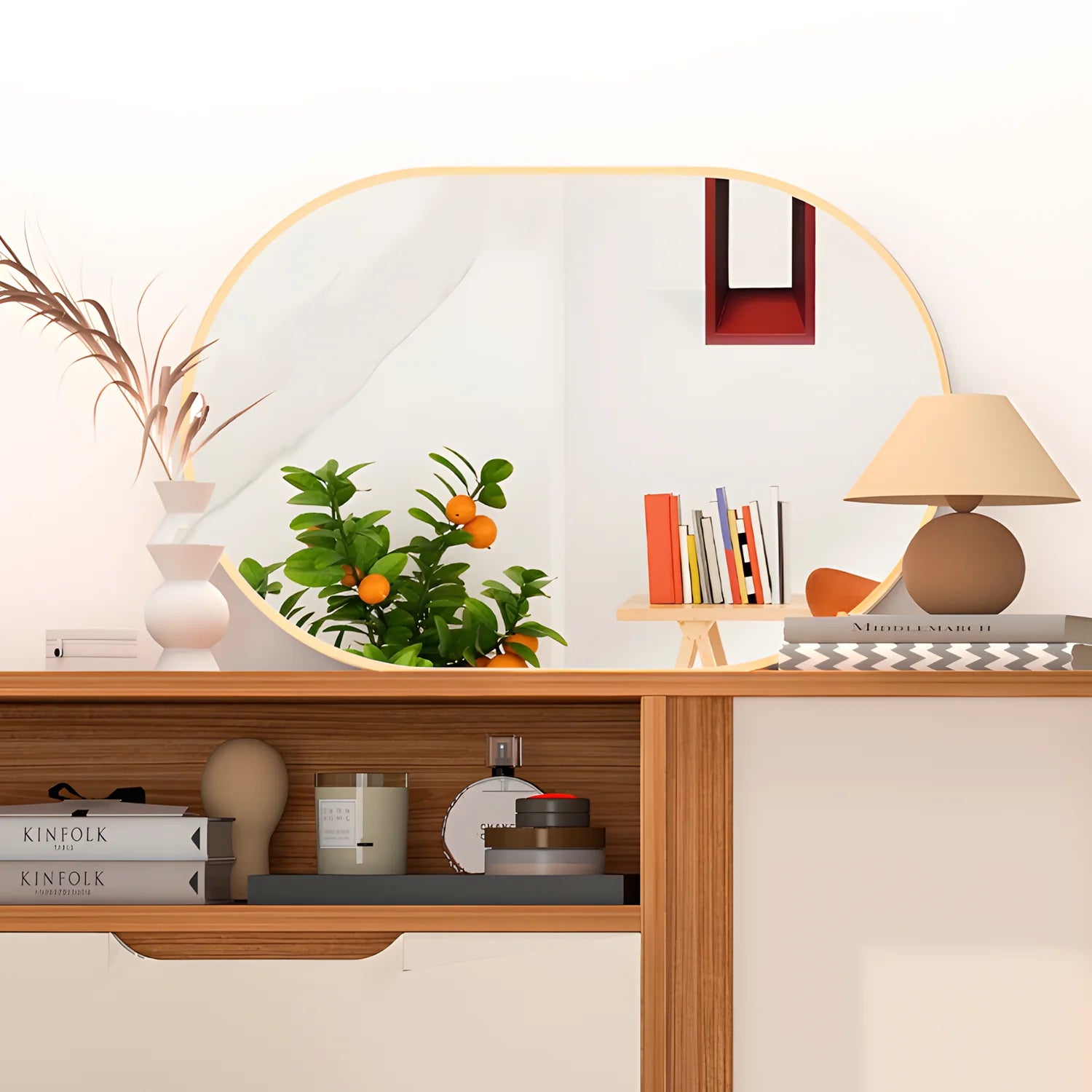 Oval Capsule Bathroom Mirror 24x36" | Gold Metal Frame