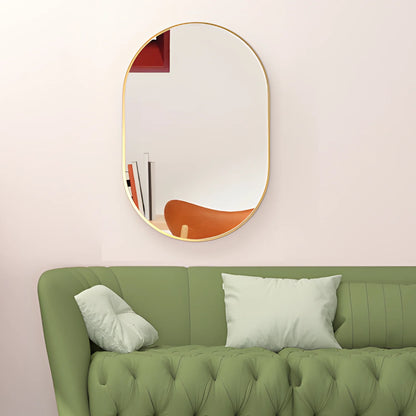 Oval Capsule Bathroom Mirror 24x36" | Gold Metal Frame