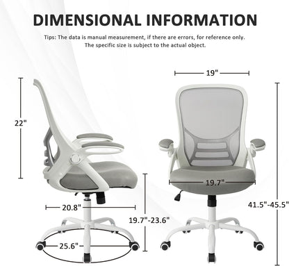 Ergonomic Mesh Office Chair | Flip-Up Arms, Thickened Seat, Grey
