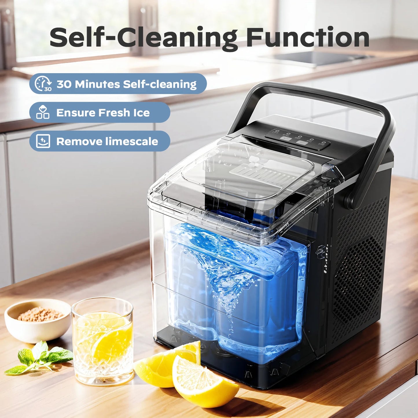Portable Countertop Ice Maker | 26 lbs/Day, Self-Cleaning, Black