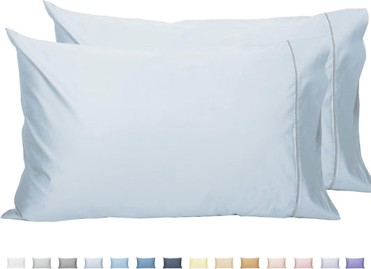 100% Cotton King Pillowcases Set of 2 | Baby Blue with Silver Trim