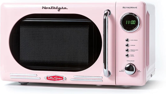 Retro Countertop Microwave 0.7 Cu Ft | 700W with LED Display, Pink