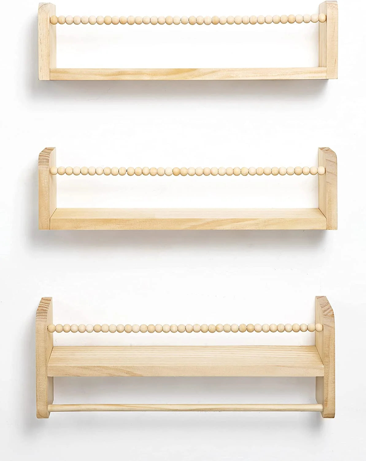 Nursery Floating Shelves Set of 3 | Natural Wood Wall-Mounted Bookshelf