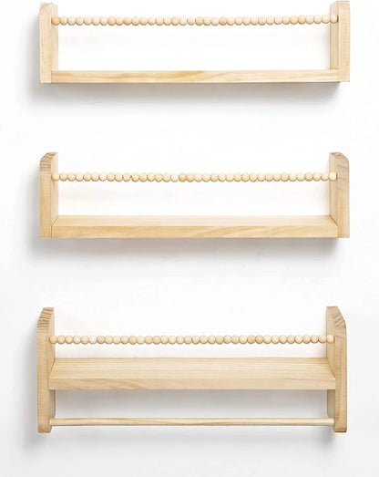 Nursery Floating Shelves Set of 3 | Natural Wood Wall-Mounted Bookshelf