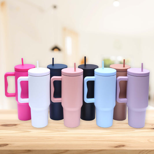 40 oz. Stainless Steel Modern Tumbler with Handle & Straw - Hot Pink