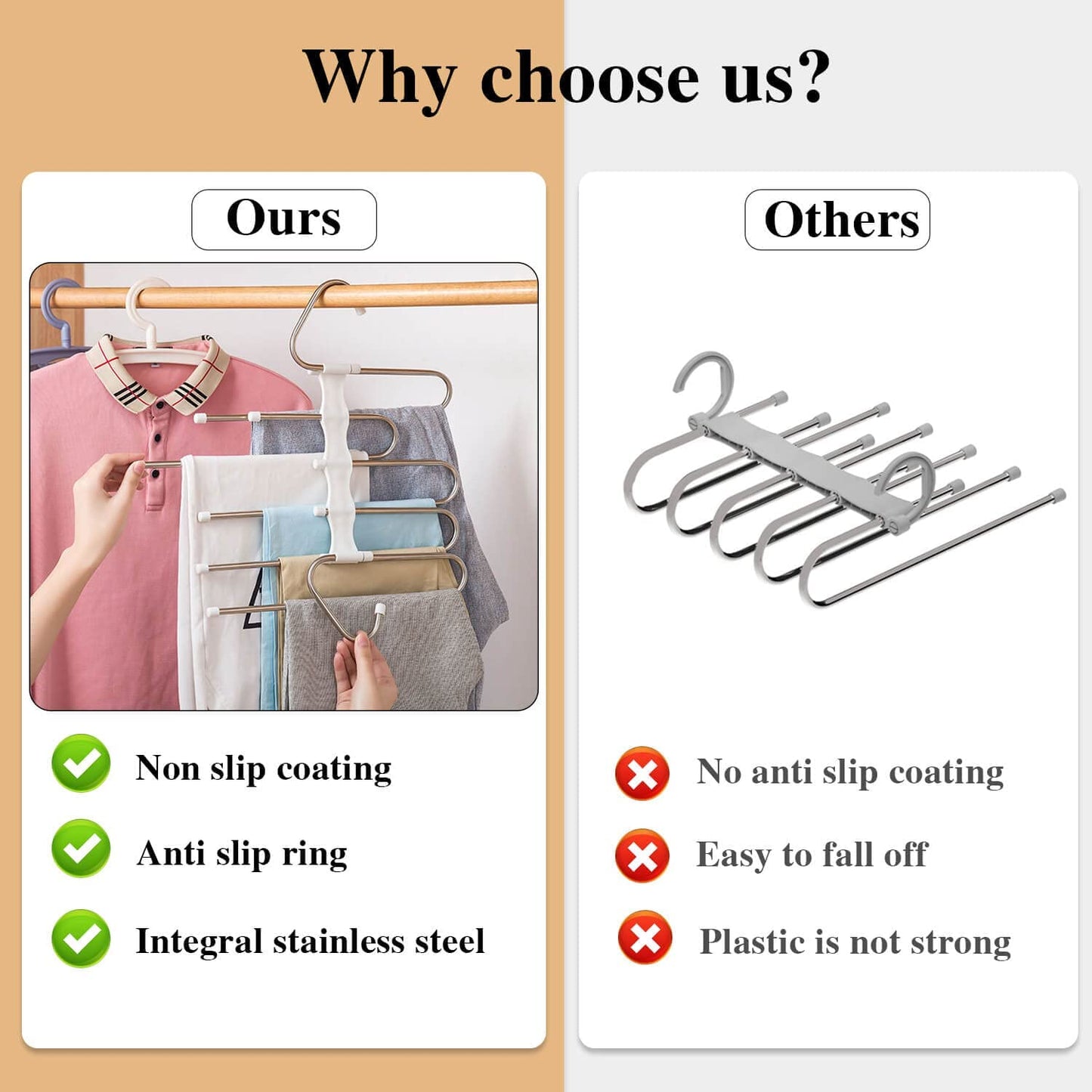 Space-Saving Pants Hangers 2-Pack | Anti-Slip Metal Closet Organizer