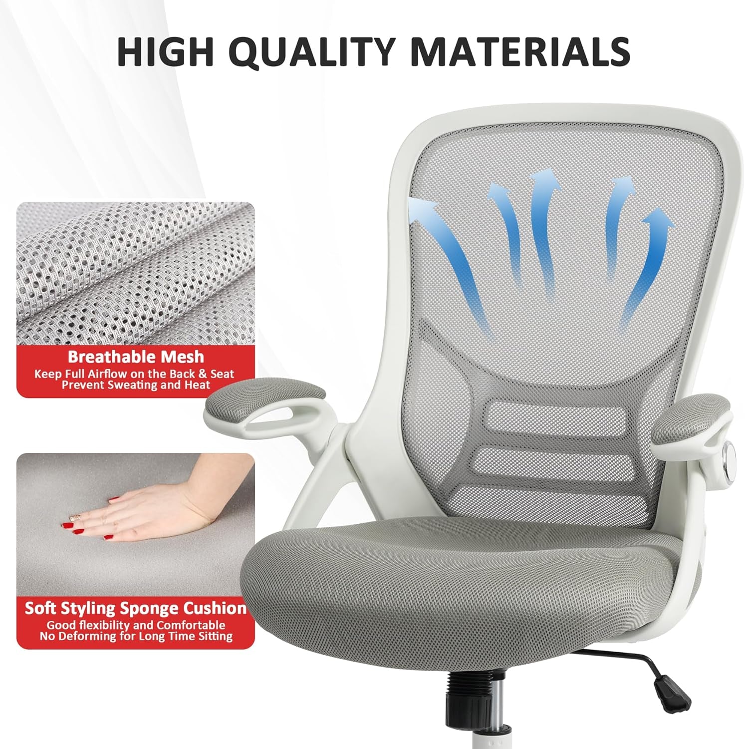 Ergonomic Mesh Office Chair | Flip-Up Arms, Thickened Seat, Grey