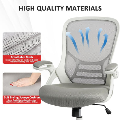 Ergonomic Mesh Office Chair | Flip-Up Arms, Thickened Seat, Grey