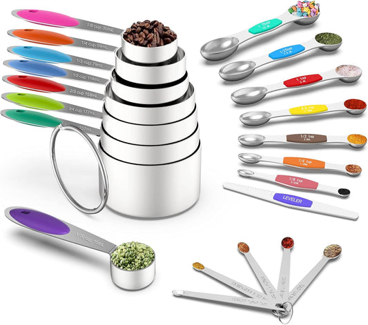 21-Piece Measuring Cups & Magnetic Spoons Set | Stainless Steel, Multicolor
