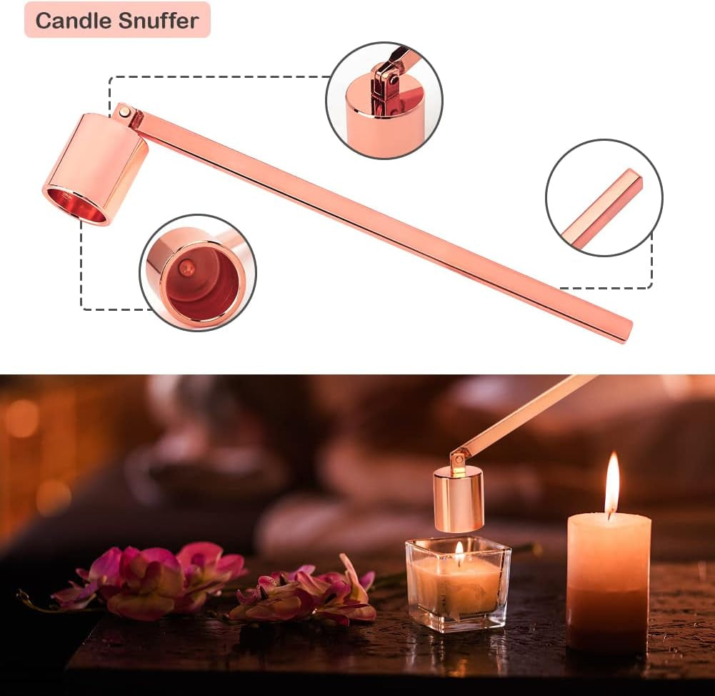 4-in-1 Candle Accessory Set | Wick Trimmer, Snuffer & Tray, Rose Gold