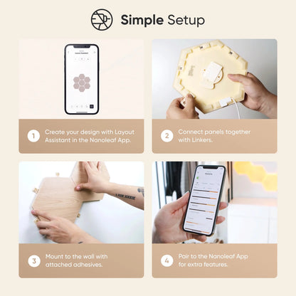 Smart Wall Light Panels 7-Pack | Hexagon Wood-Look Design