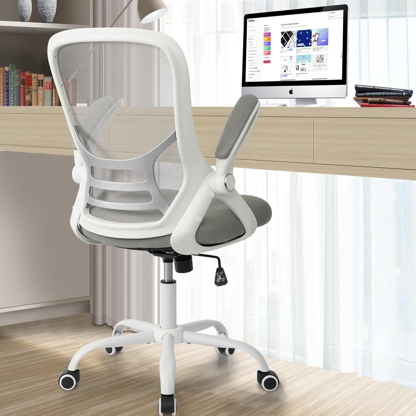Ergonomic Mesh Office Chair | Flip-Up Arms, Thickened Seat, Grey