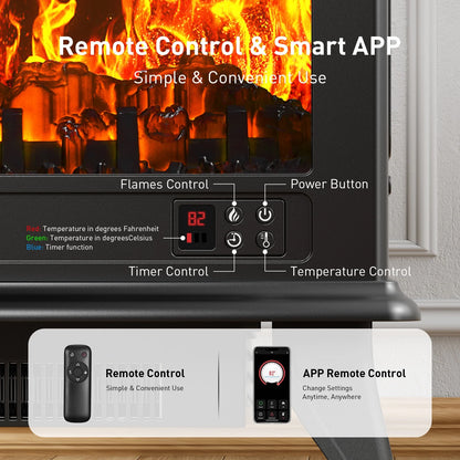 24" Electric Fireplace Heater | Freestanding Infrared with Remote