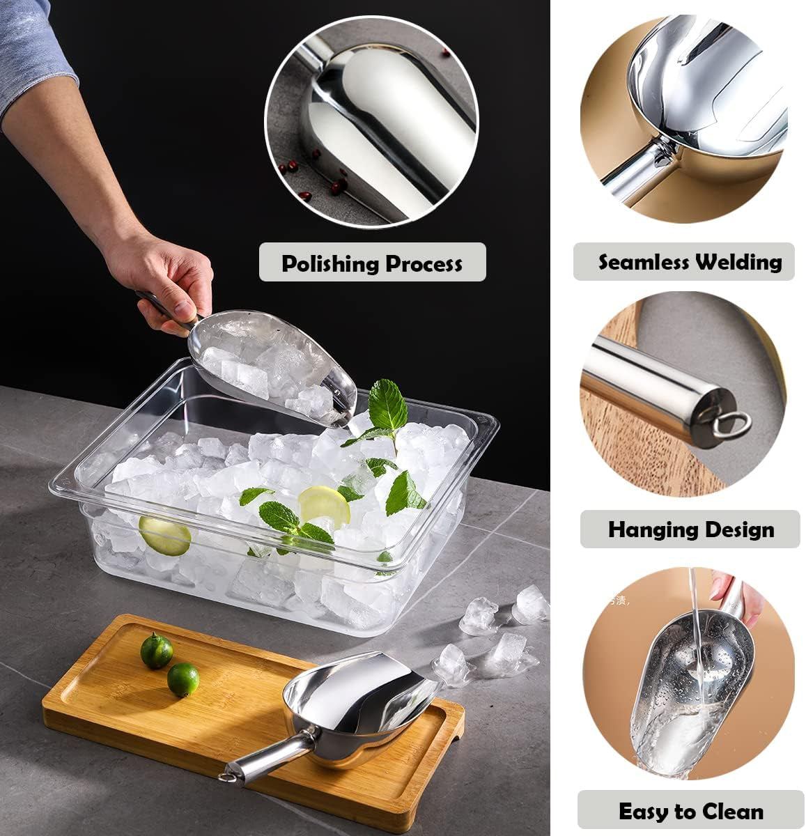 Stainless Steel Ice Scoop 6 oz | Kitchen & Bar, Silver