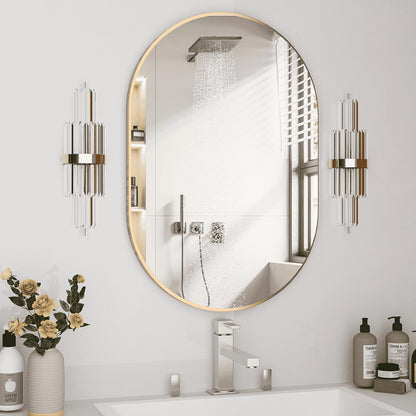 Oval Capsule Bathroom Mirror 24x36" | Gold Metal Frame