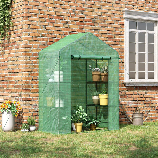 Small Walk-In Greenhouse 56x29x77" | 3-Tier Shelves, Green