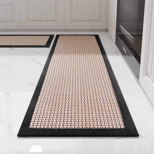 Kitchen Rug Set 2-Piece | Non-Slip Washable, 20x32" + 20x48", Black Brown
