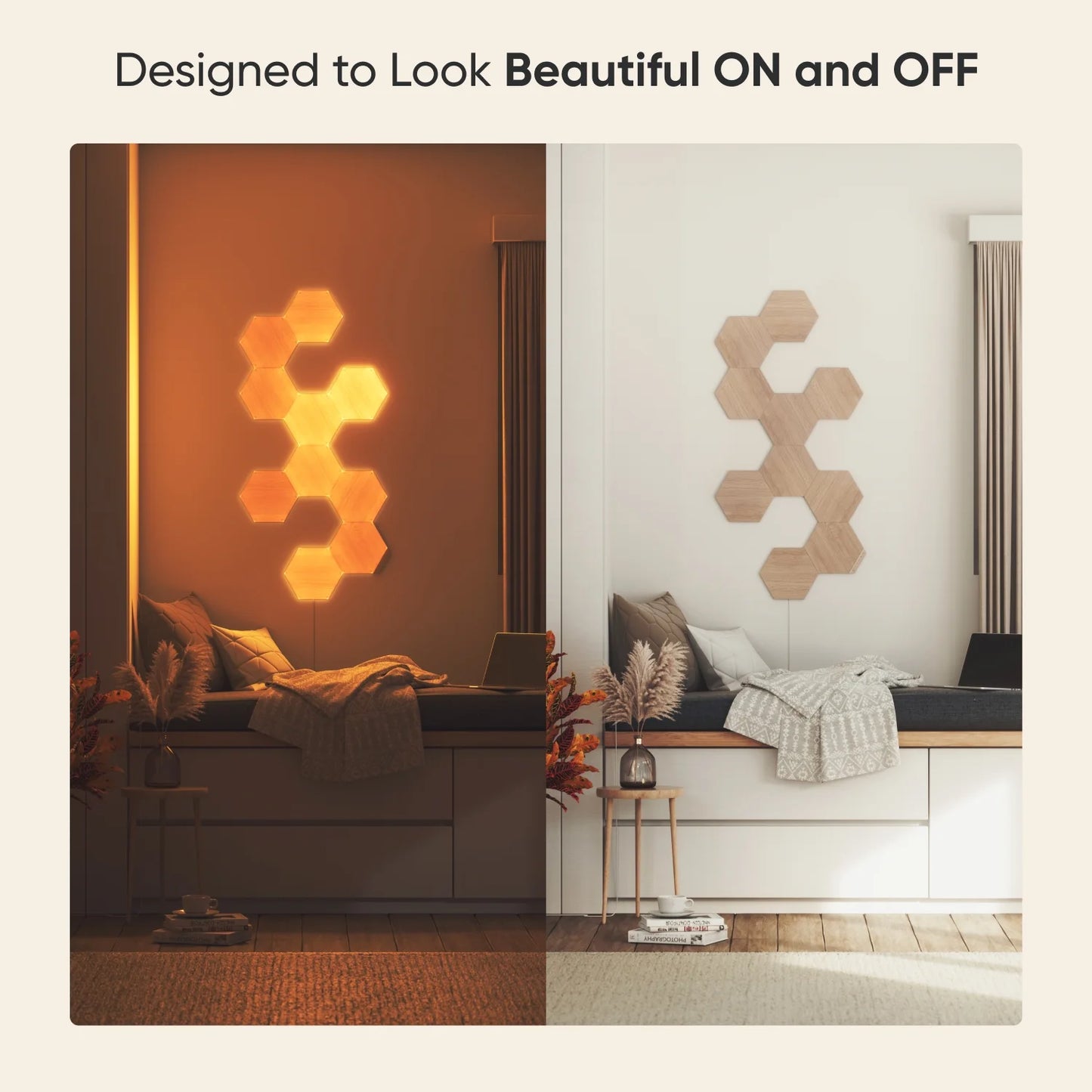 Smart Wall Light Panels 7-Pack | Hexagon Wood-Look Design