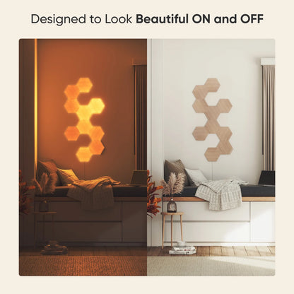 Smart Wall Light Panels 7-Pack | Hexagon Wood-Look Design