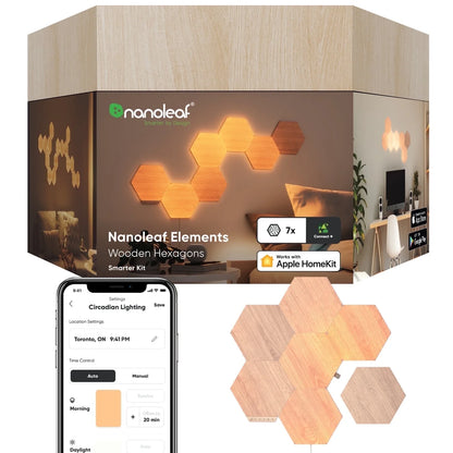 Smart Wall Light Panels 7-Pack | Hexagon Wood-Look Design