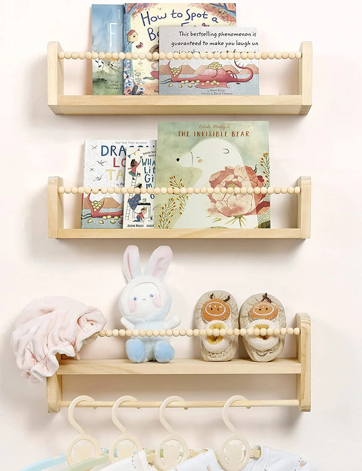Nursery Floating Shelves Set of 3 | Natural Wood Wall-Mounted Bookshelf