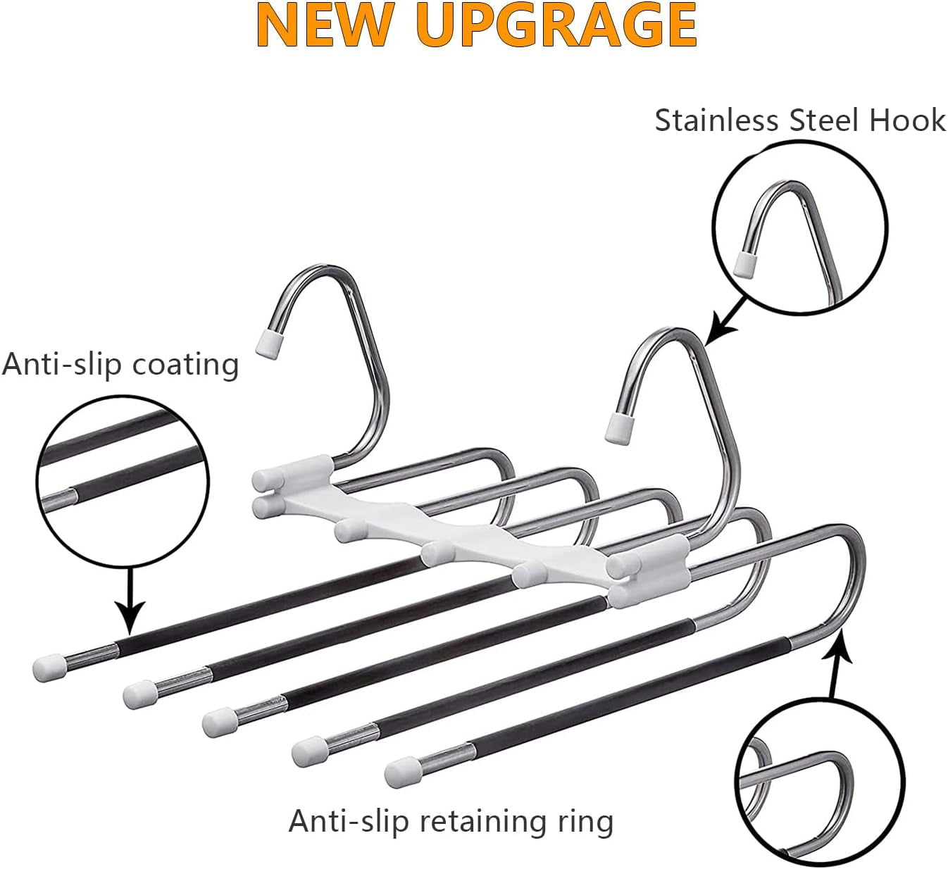 Space-Saving Pants Hangers 2-Pack | Anti-Slip Metal Closet Organizer