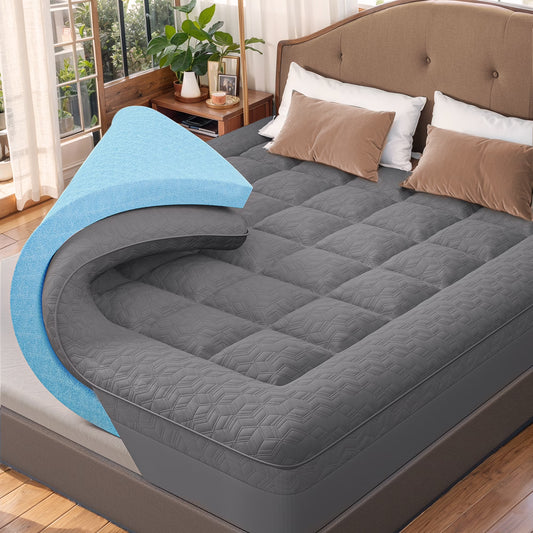 4" Gel Memory Foam Mattress Topper Queen | Cooling with Removable Cover