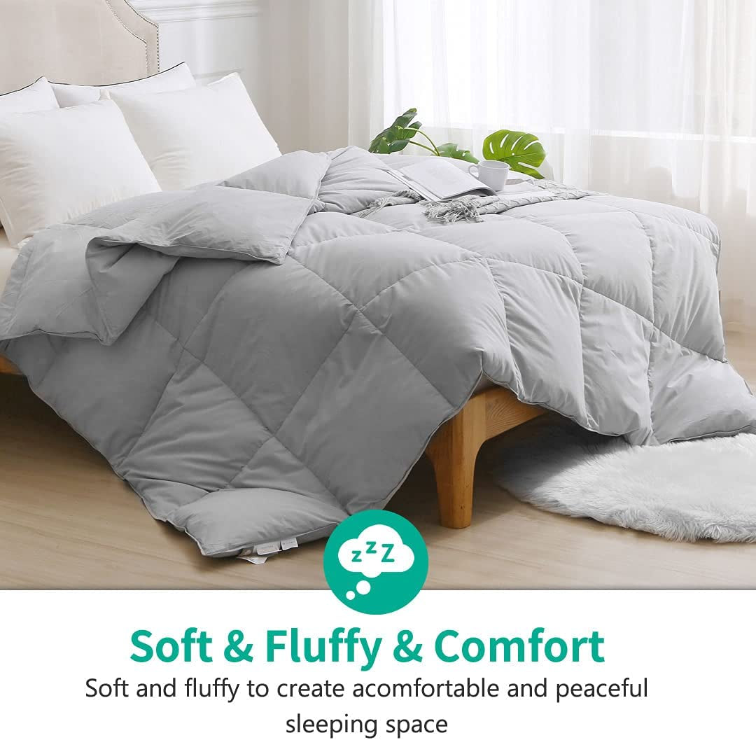 Lightweight Down Comforter California King | Organic Cotton All-Season Duvet, Cloud Grey