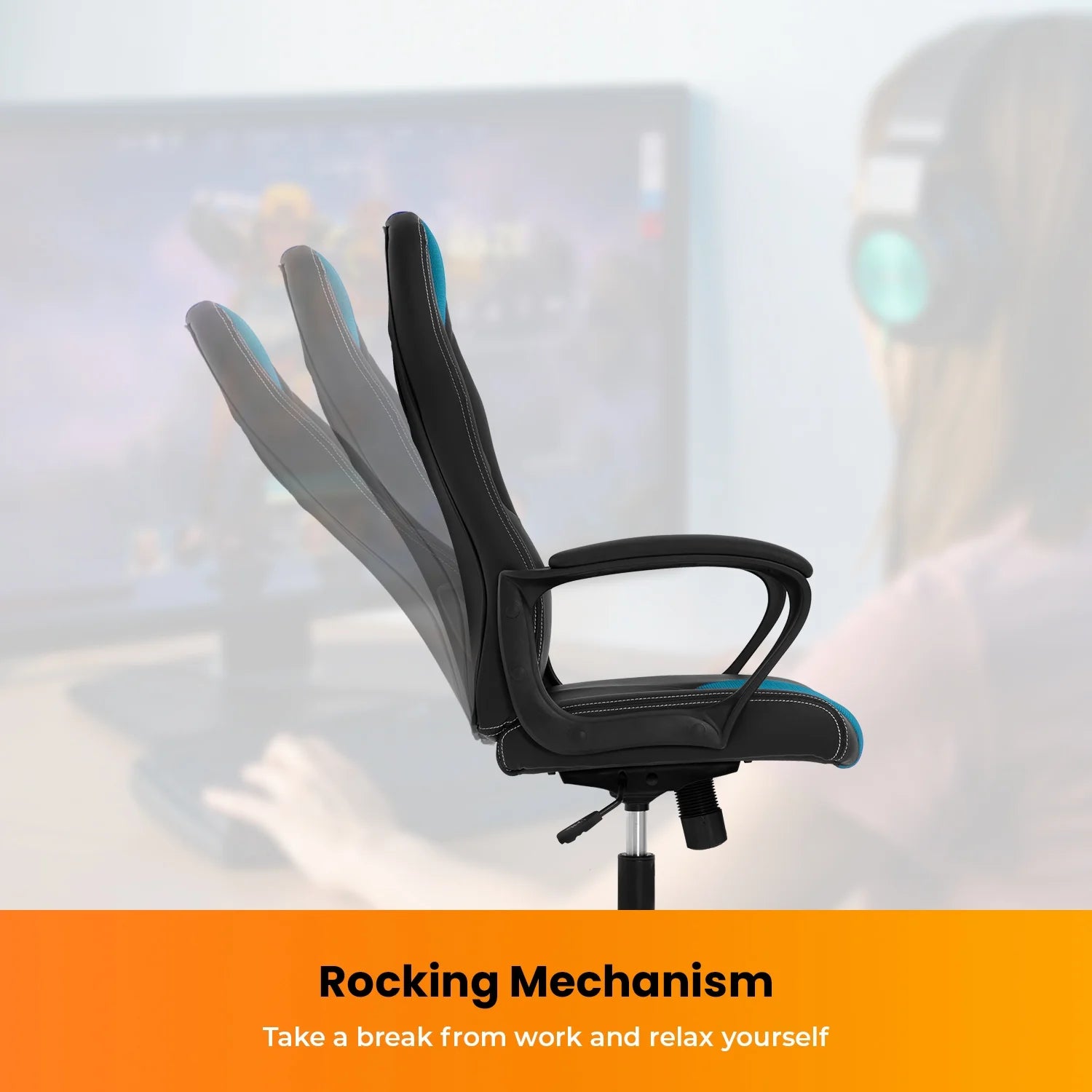 Racing Gaming Chair | Ergonomic Leather, Blue/Black