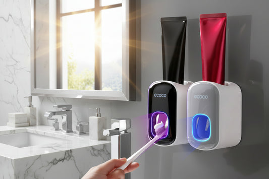 Eccoco toothbrush holder with toothpaste dispensers 