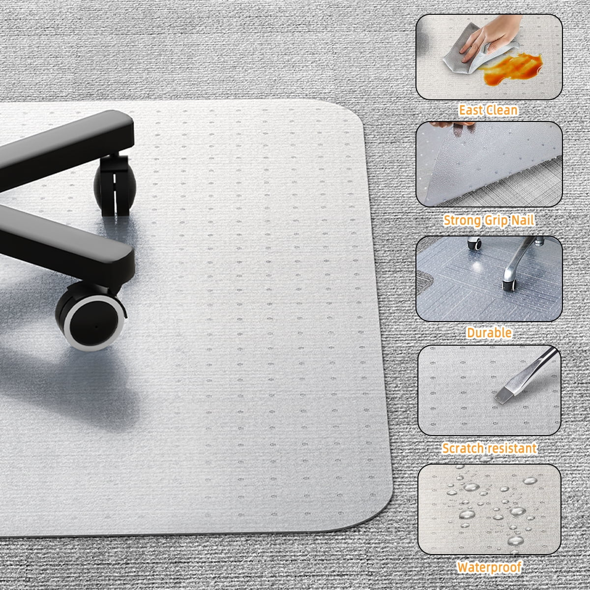 Office Chair Mat for Carpet 45x53" | Transparent with Lip & Grippers