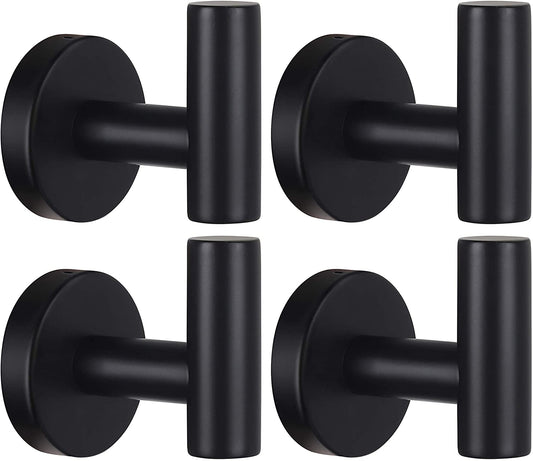 Heavy Duty Wall Towel Hooks 4-Pack | Bathroom & Kitchen, Black