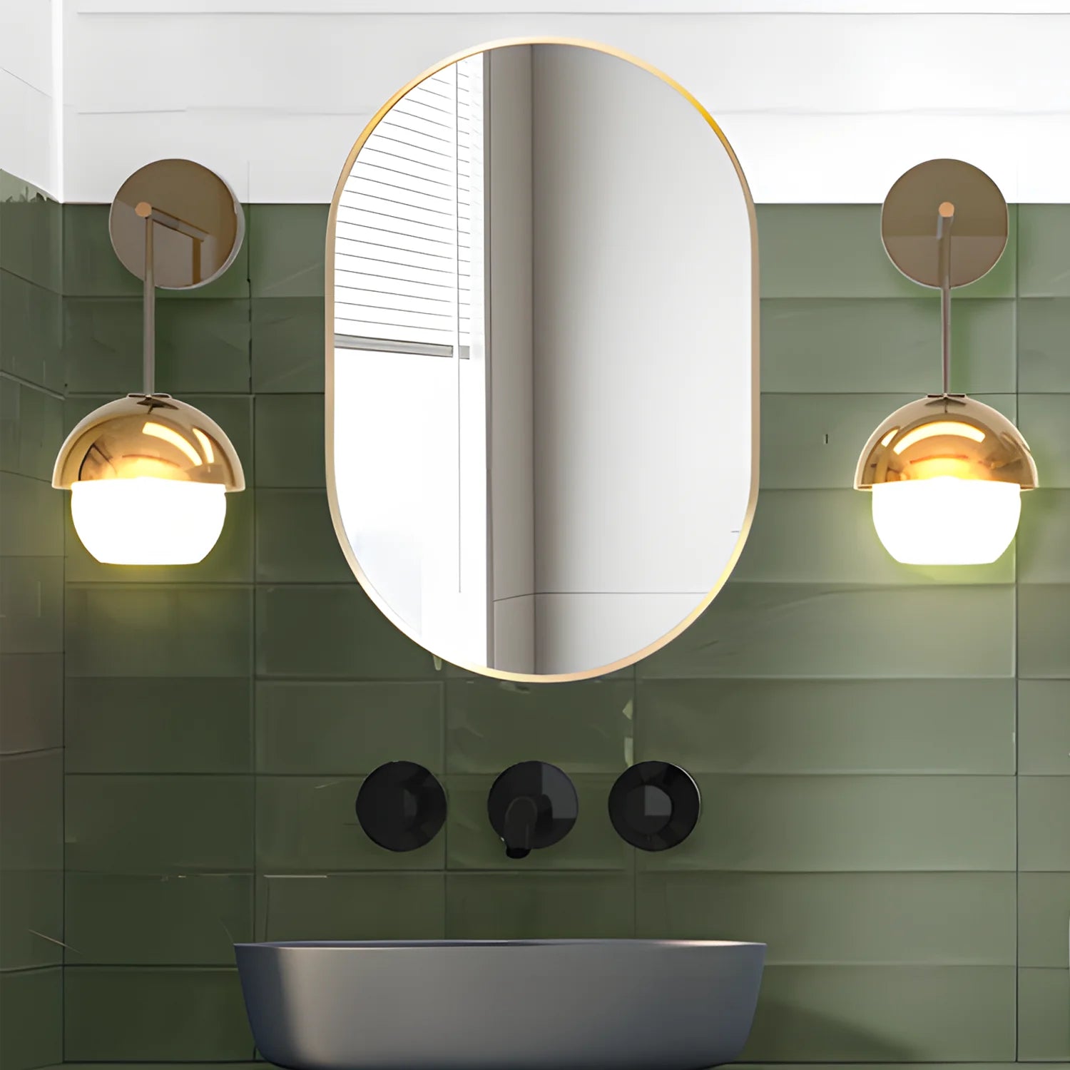 Oval Capsule Bathroom Mirror 24x36" | Gold Metal Frame