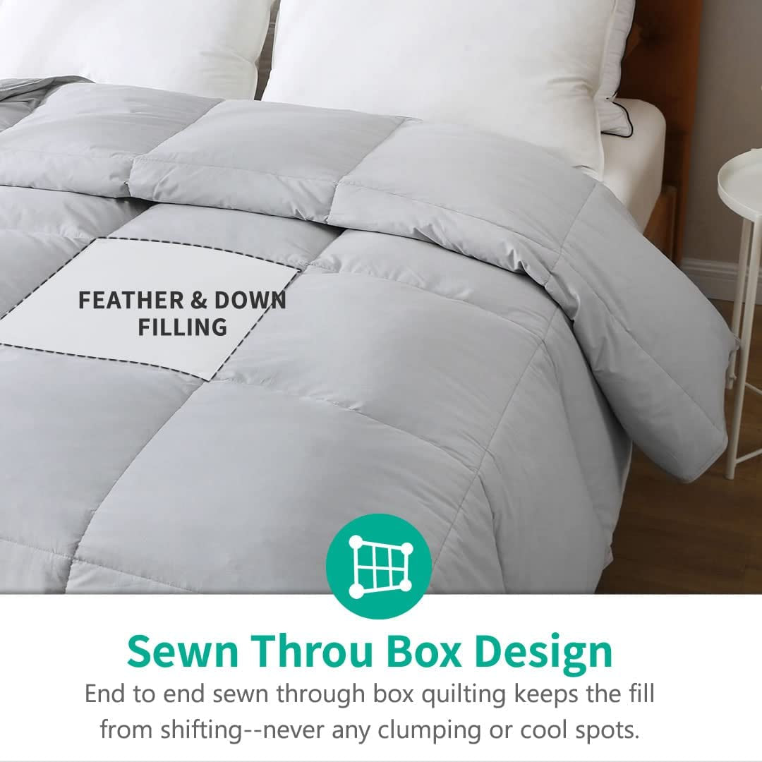 Lightweight Down Comforter California King | Organic Cotton All-Season Duvet, Cloud Grey