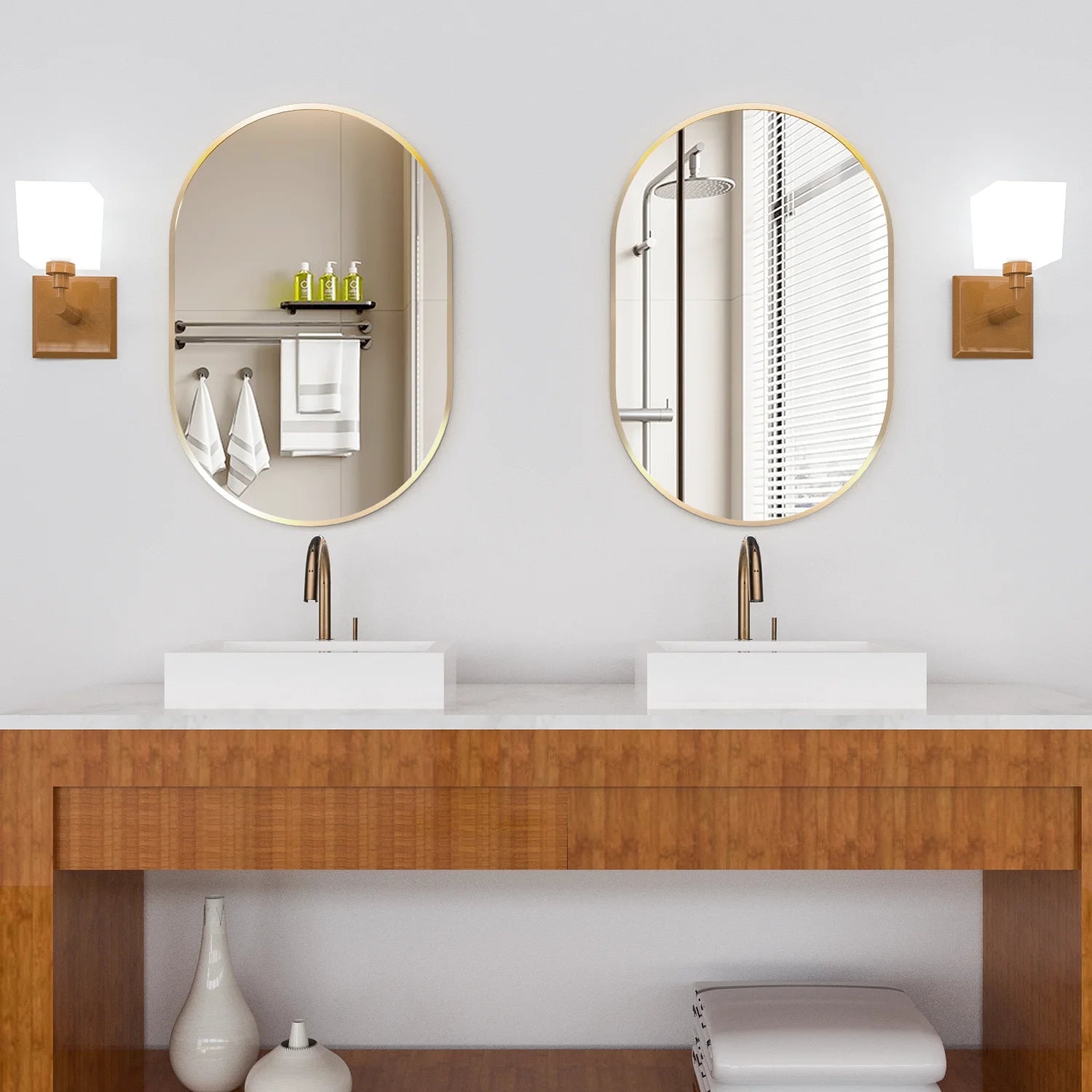 Oval Capsule Bathroom Mirror 24x36" | Gold Metal Frame