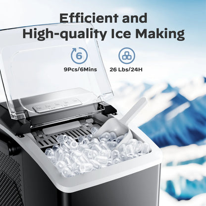 Portable Countertop Ice Maker | 26 lbs/Day, Self-Cleaning, Black