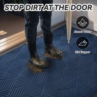 Non-Slip Outdoor Doormat 24x35" | Absorbent Rubber Entry Mat, Blue