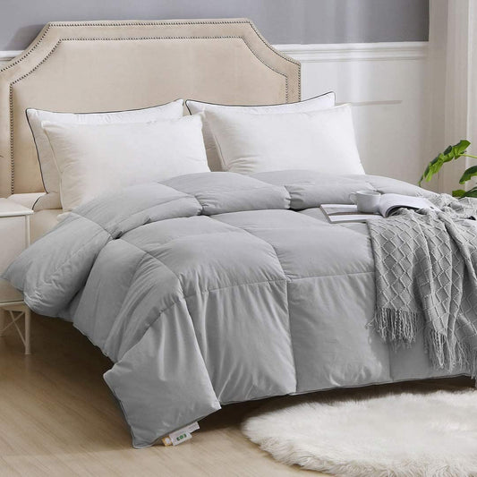 Lightweight Down Comforter California King | Organic Cotton All-Season Duvet, Cloud Grey