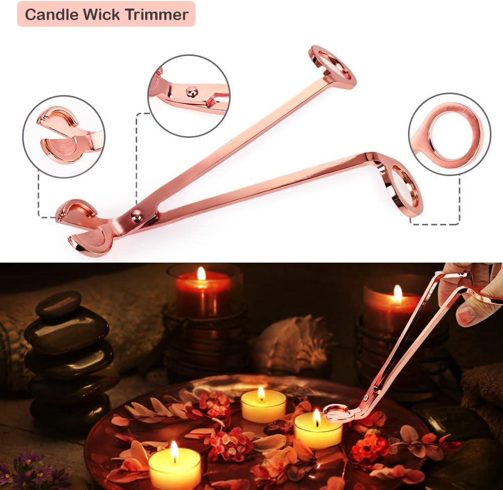 4-in-1 Candle Accessory Set | Wick Trimmer, Snuffer & Tray, Rose Gold