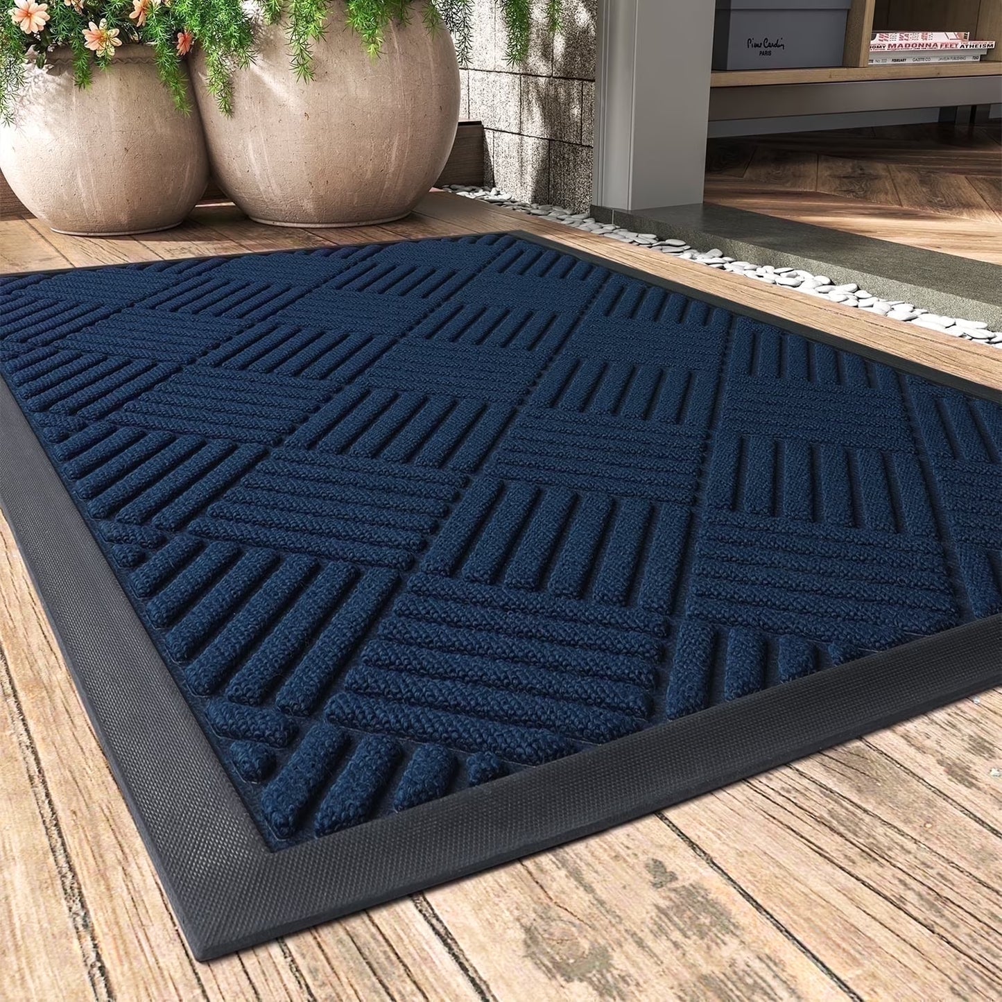 Non-Slip Outdoor Doormat 24x35" | Absorbent Rubber Entry Mat, Blue