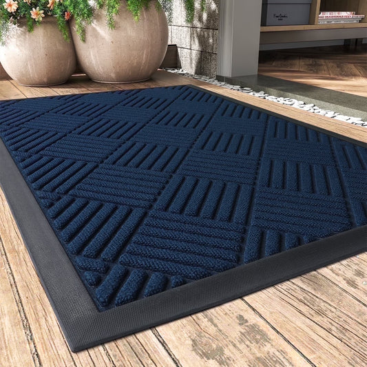 Non-Slip Outdoor Doormat 24x35" | Absorbent Rubber Entry Mat, Blue