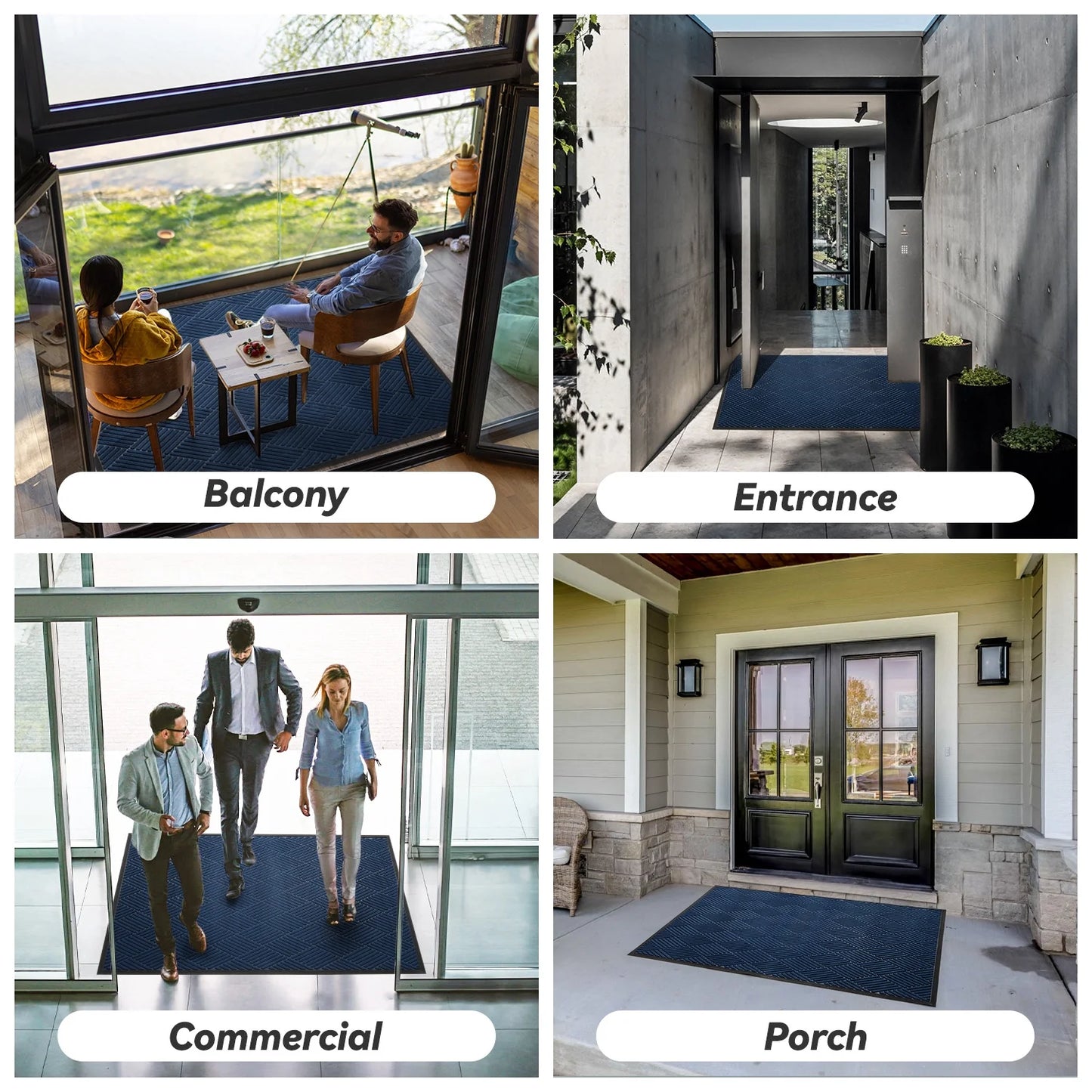 Non-Slip Outdoor Doormat 35x59" | Absorbent Rubber Entry Mat, Blue