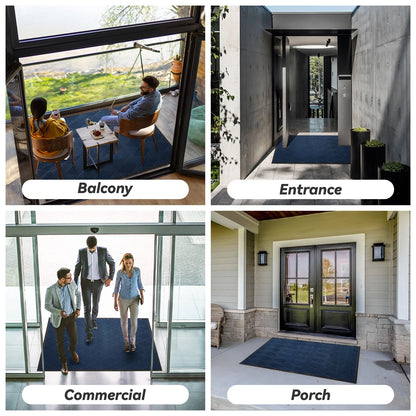 Non-Slip Outdoor Doormat 35x59" | Absorbent Rubber Entry Mat, Blue