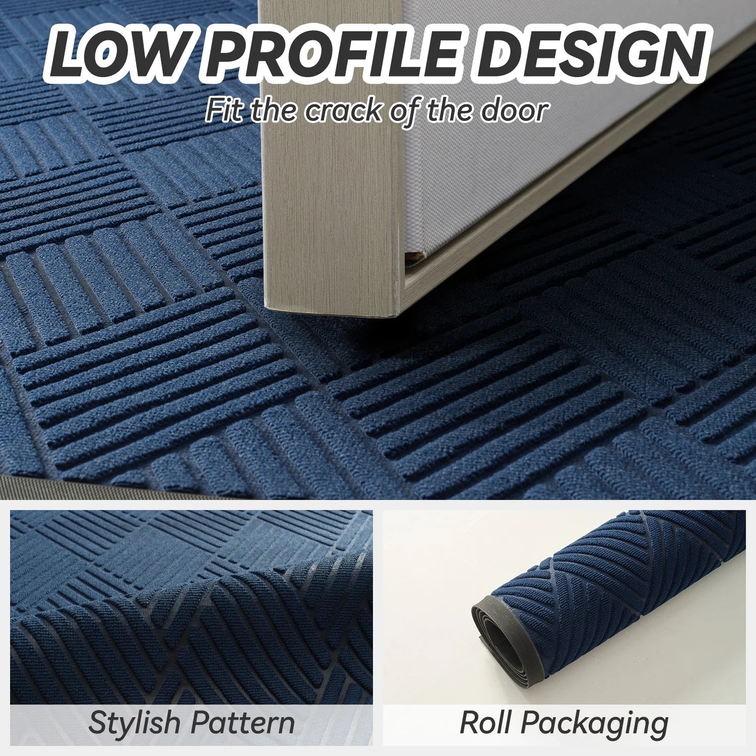 Non-Slip Outdoor Doormat 35x59" | Absorbent Rubber Entry Mat, Blue