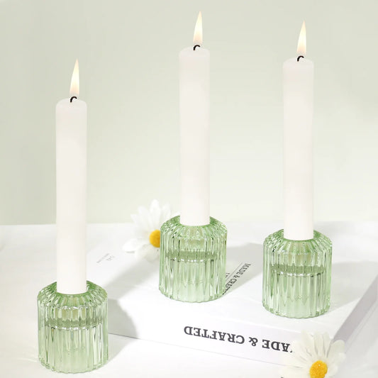 Ribbed Glass Candle Holders Set of 3 | Home Decor, Green