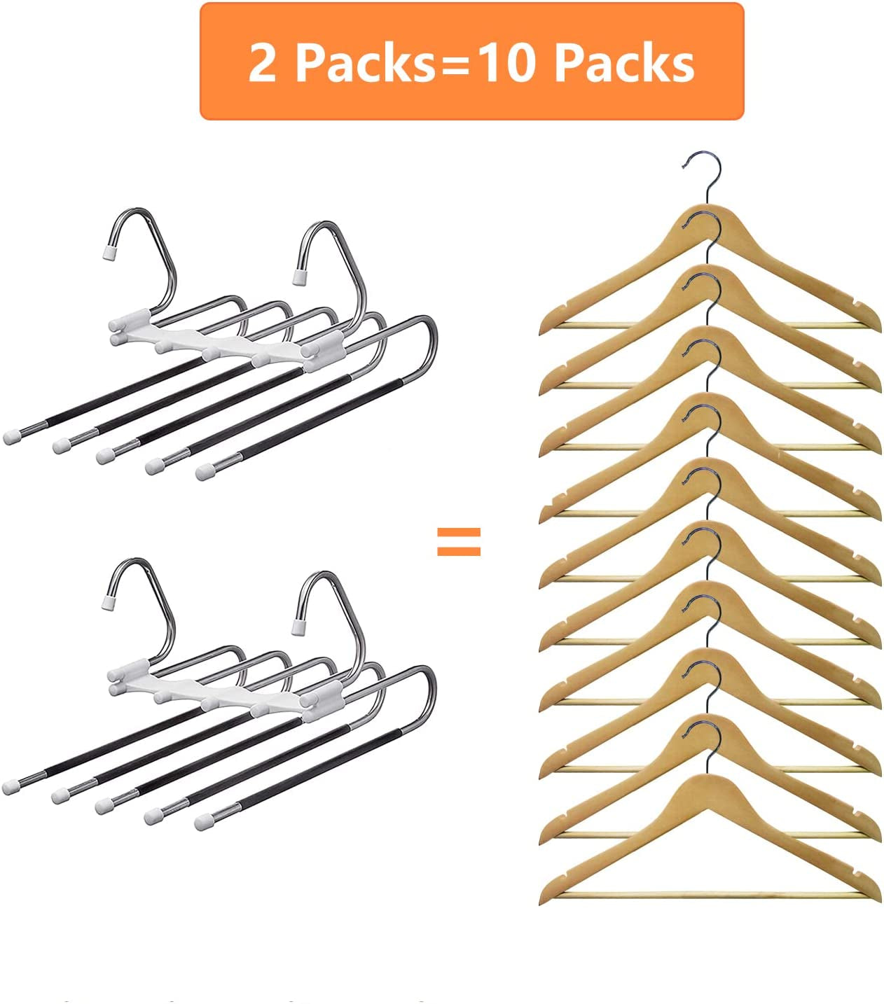 Space-Saving Pants Hangers 2-Pack | Anti-Slip Metal Closet Organizer
