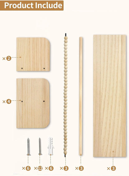 Nursery Floating Shelves Set of 3 | Natural Wood Wall-Mounted Bookshelf